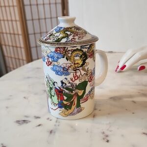 Vintage | Artistic Dragon Ceramic Tea Mug with Lid Handpainted